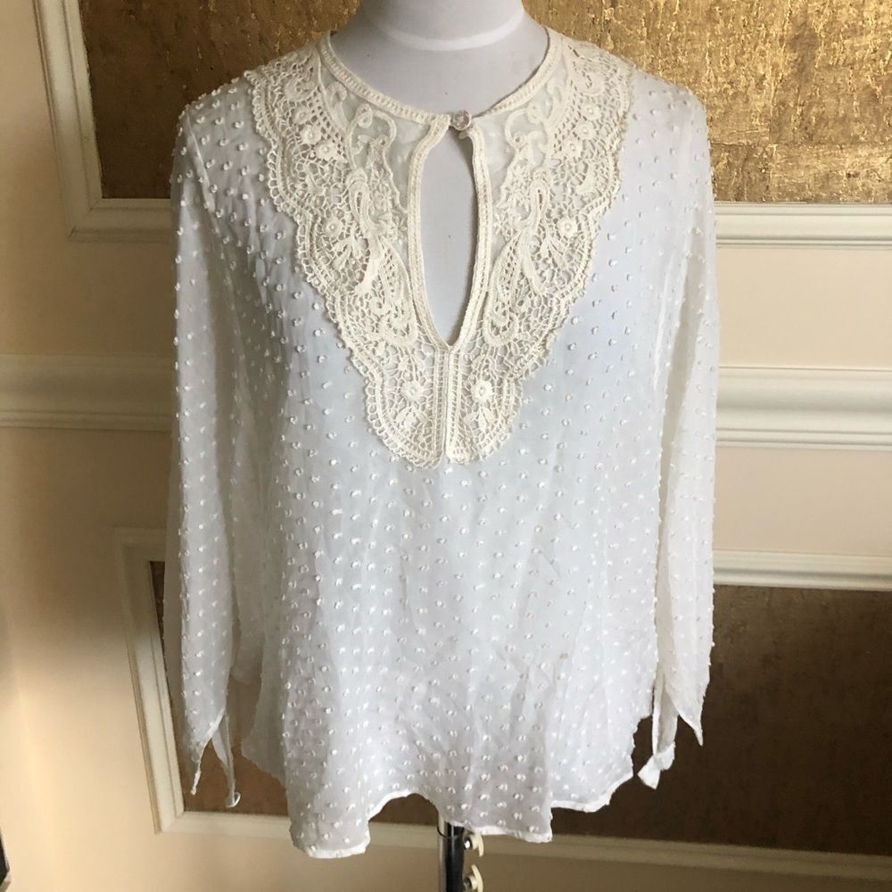 Anthropologie Beyond Vintage ivory sheer blouse S